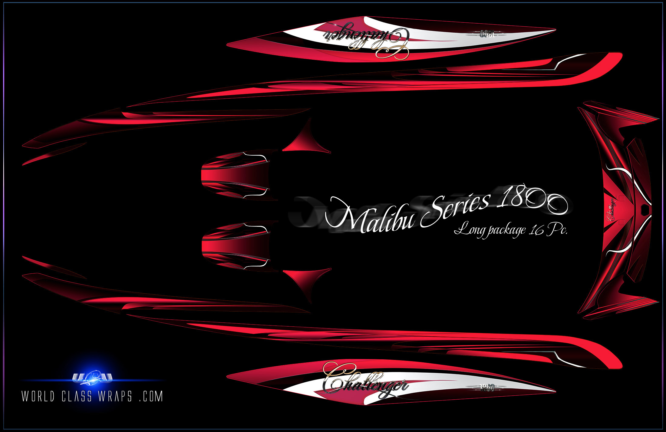 malibu iceberg red challenger 1800 boat graphics