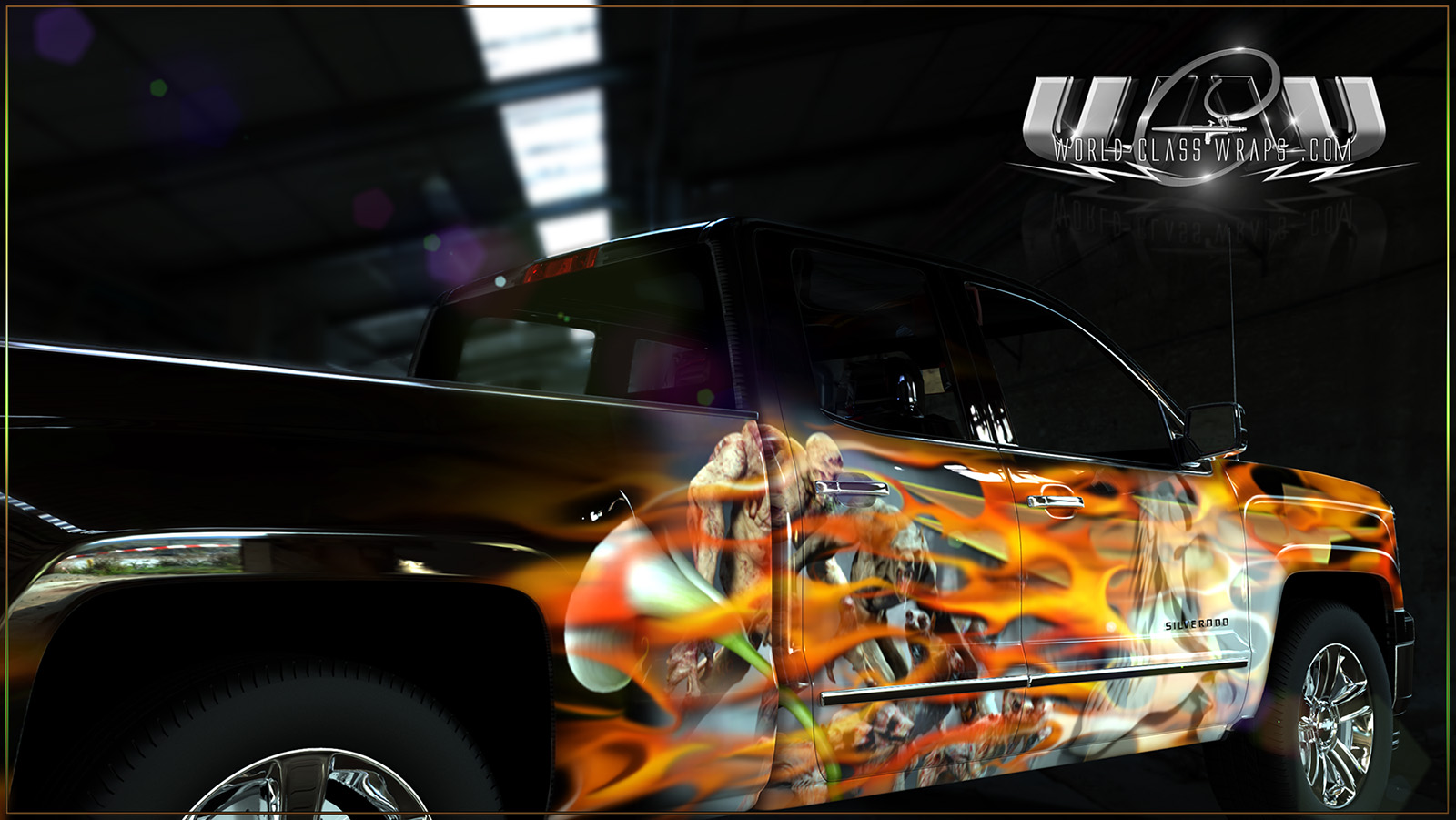 ZOMBIE SKULLS FLAMES TRUCK WRAP 3