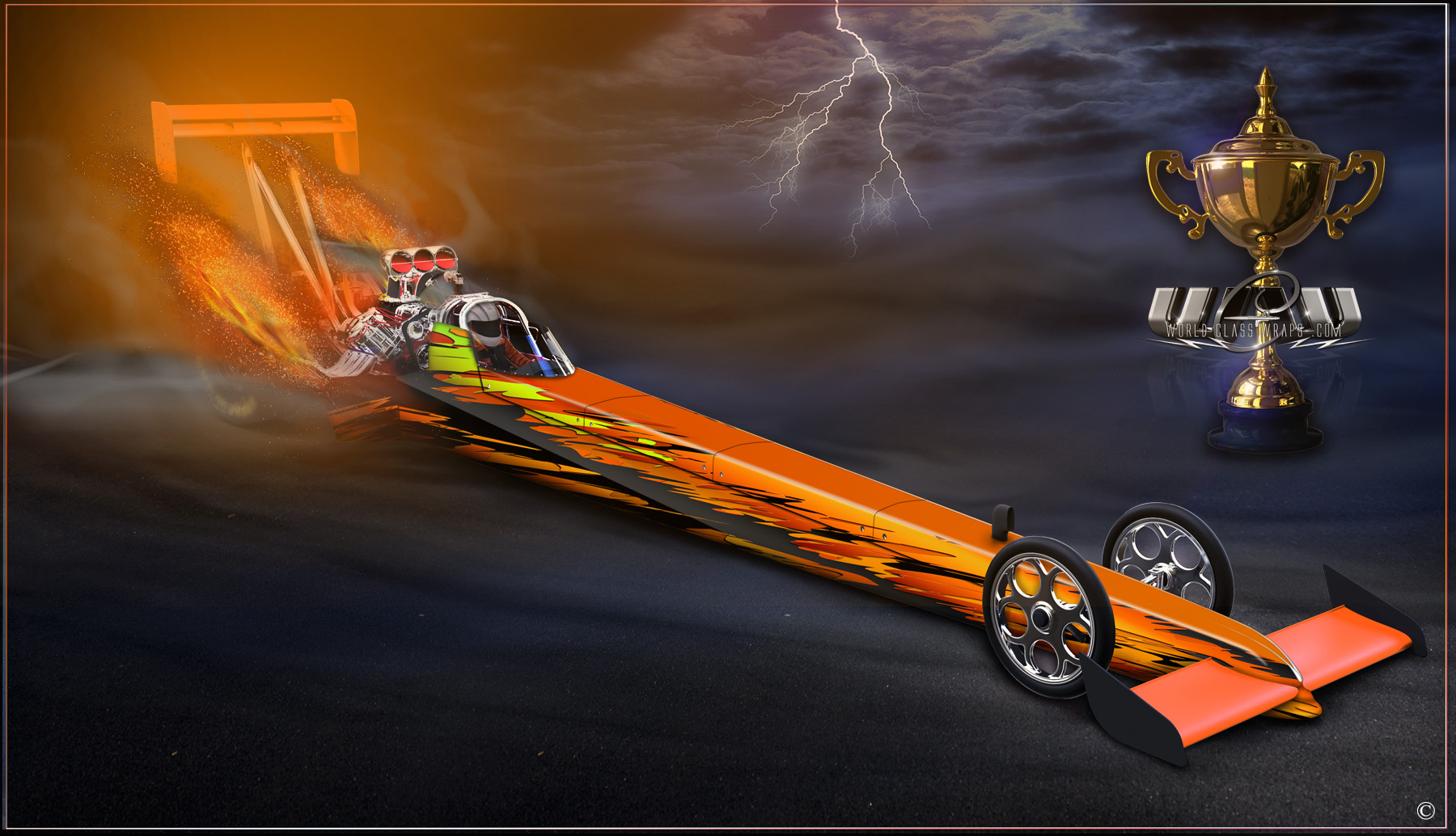 alcihol burning dragster graphics