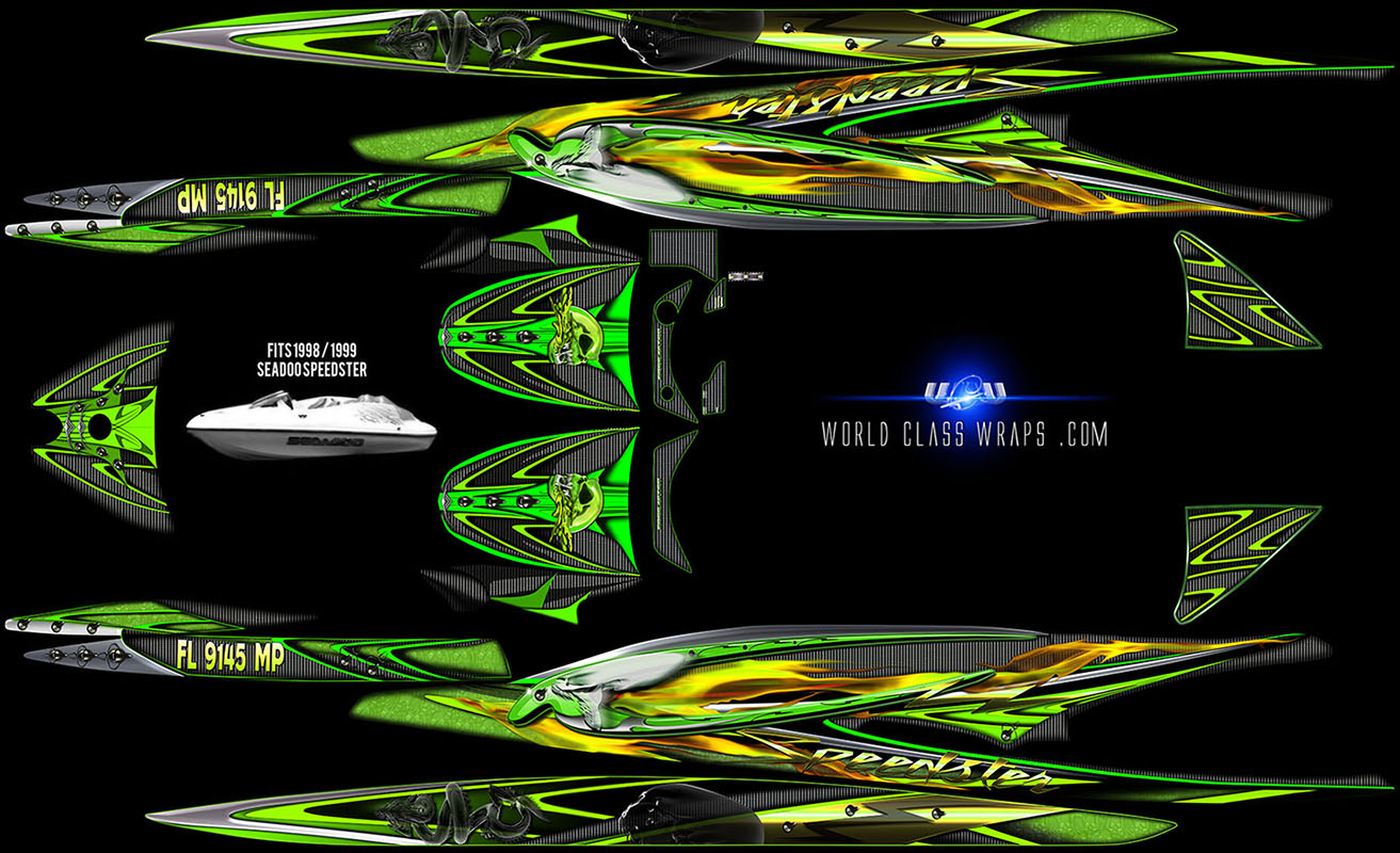 LIME GREEN THRONES PLAGUE BOAT WRAP  SEADOO SPEEDSTER SK